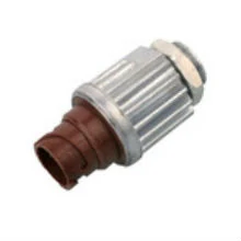 M22X1 threaded brake light switch with 4-pin terminals and 27mm spanner size, black plastic housing, mounted on a brake pedal linkage