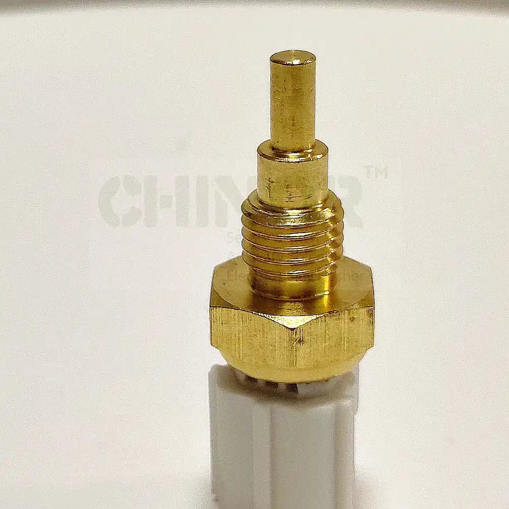 Side view of the coolant sensor showing flange mount and 2-pin connector