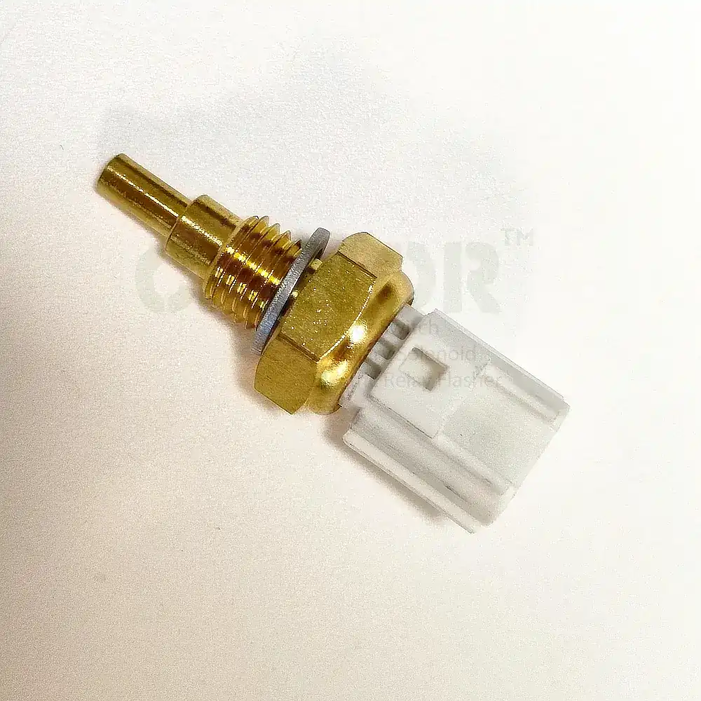 2-pin engine coolant temperature sensor with white and gold tone housing, M12x1.5 thread, and seal ring included