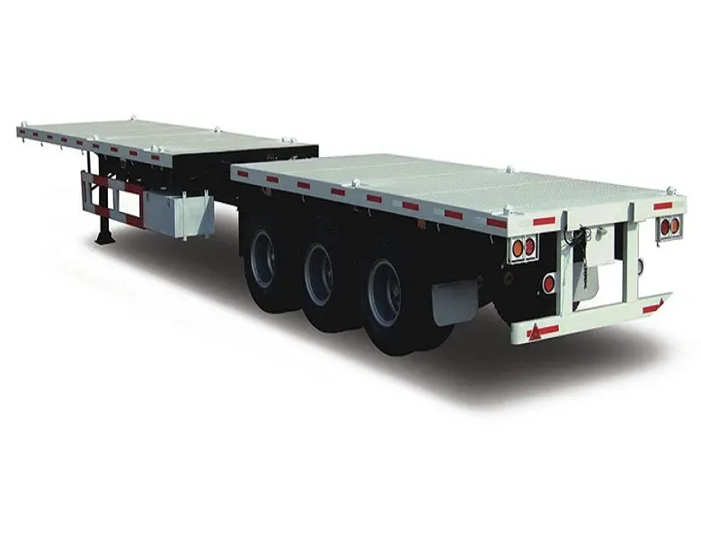 Side view of a 40ft flatbed trailer with 3 axles, showing leaf spring suspension and 12R22.5 tyres