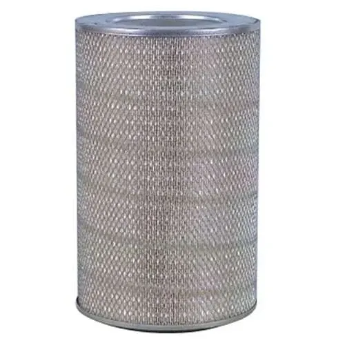 Cylindrical HEPA wearable air filter with dimensions 306.88 x 196.29 / 22.86 x 495.3 mm, white filter paper media, mounted on a metal bracket