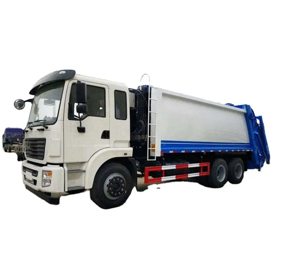 Front three-quarter view of a white HOWO compactor garbage truck with sealed waste tank and slop tank