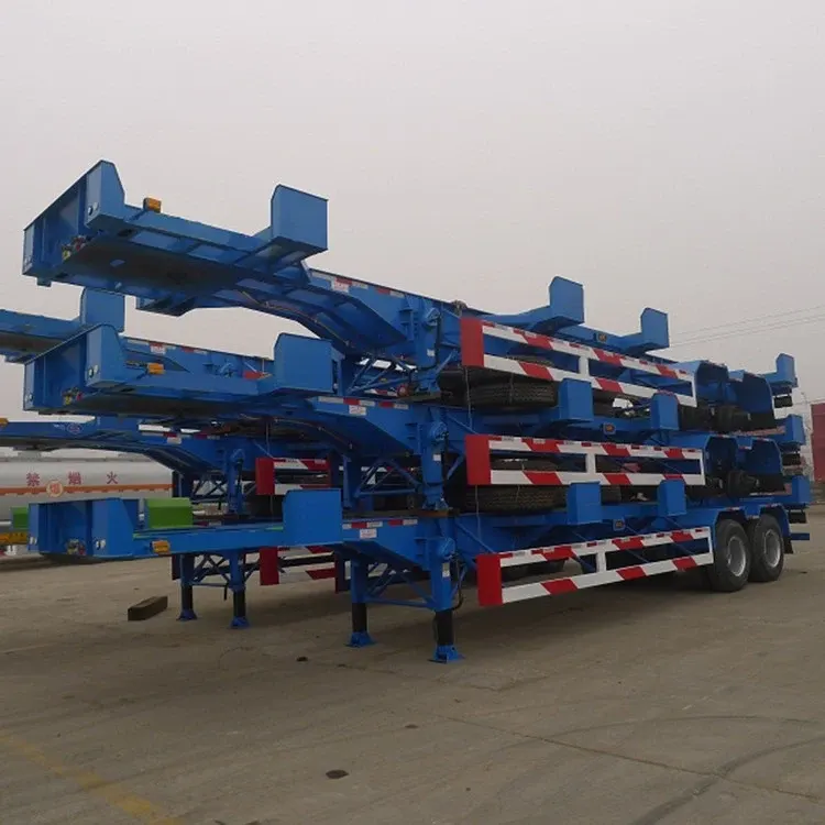 Side view of a 40ft skeleton semi trailer with two axles and 1200R20 tyres