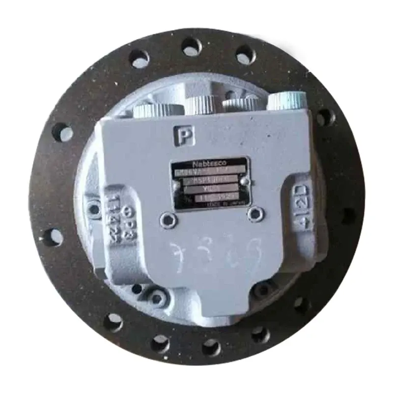 GM04VA final drive mounted on a wooden pallet, front view with visible gear housing and mounting flanges