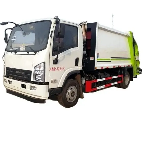 Front three-quarter view of a white HOWO 6x4 hook lift garbage truck with open lifting arm