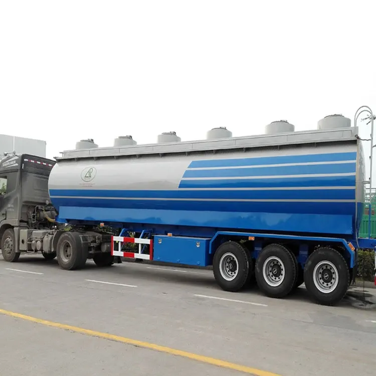 Side view of a 3-axle steel fuel tanker trailer with 12R22.5 tyres and mechanical suspension