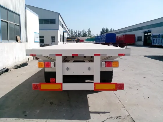 Rear view of the trailer with twist locks and LED lighting