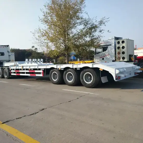 Rear view of the trailer with 7-way electrical connector and red rear lamps