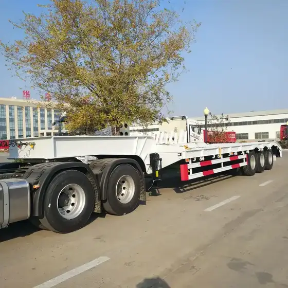 Front view of the low loader trailer showing the JOST kingpin and landing gear