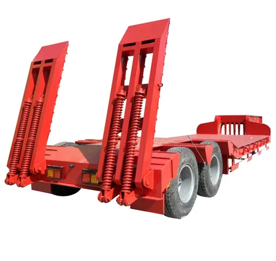 Side view of a 2-axle lowbed semi-trailer with leaf spring suspension and 1200R20 tyres