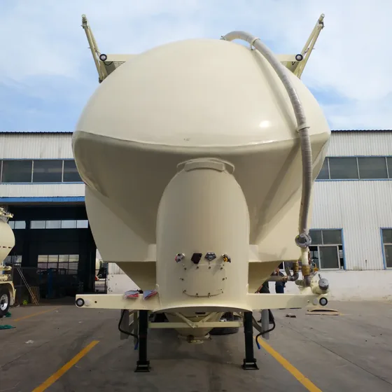 Close-up of the tanker trailer's rear discharge valve