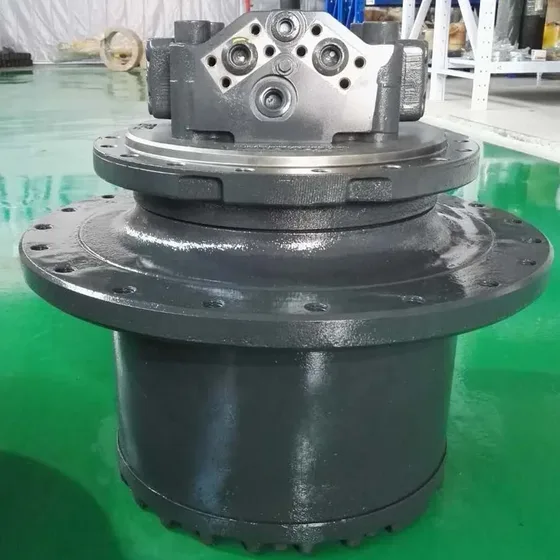Final drive unit packed in protective foam inside a shipping crate, ready for export