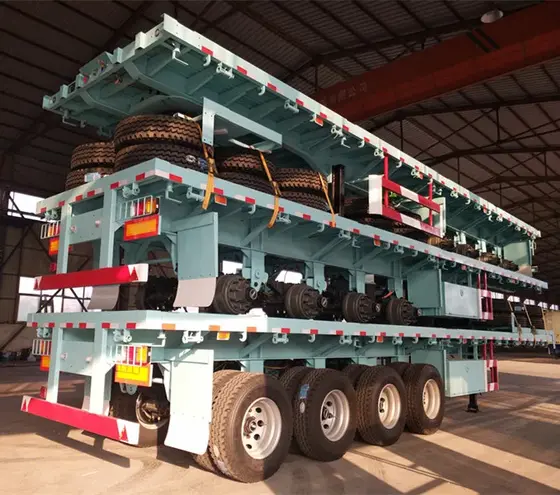 Close-up of the flatbed trailer's steel flooring