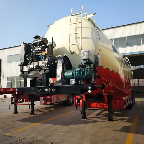 Silver 3-axle 45cbm cement bulker trailer, side view