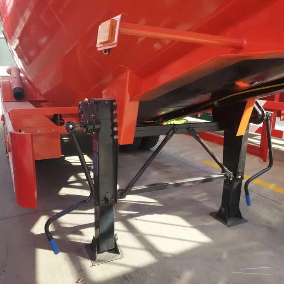 Side view of the cement tank trailer showing the V-shaped tank