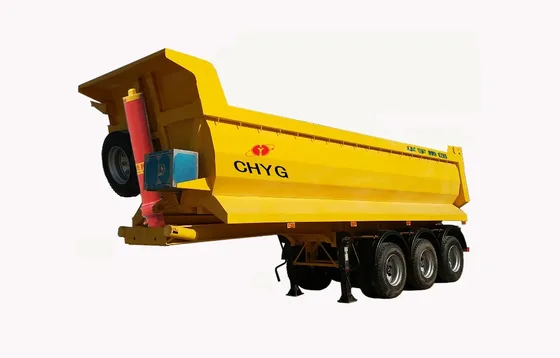Side view of the trailer with the bed in the raised position
