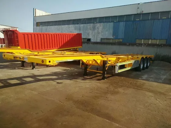 Front view of the trailer showing the 12400mm length and 2500mm width with steel frame