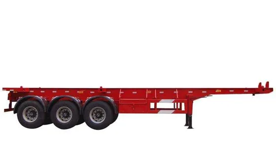 Front view of the trailer showing the 12 twist locks and supporting legs