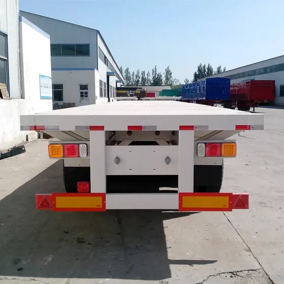 Rear view of the trailer with air brake lines, 40L tanks, and LED rear lights