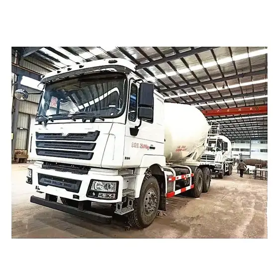 Side view of the 6x4 mixer truck showing the 1800+3000+1400mm wheelbase and 12.00R20 tyres