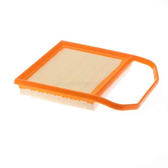 Side view of the air filter with visible paper element and mounting flange