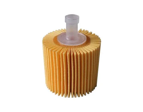 White paper engine oil filter 04152-31090 mounted on a metal housing, front view