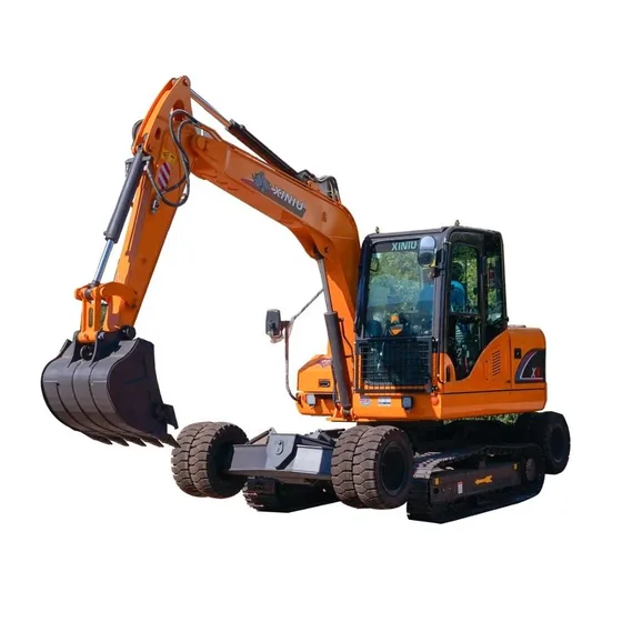 Undercarriage and track system of the excavator with rubber pads and steel rollers