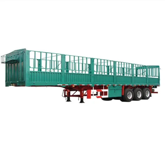 Front view of the trailer showing the stake structure and 13-ton Fuwa axles