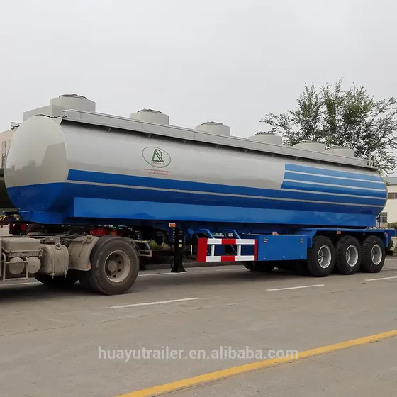 Side view of a 40cbm multi-volume fuel tanker semi trailer with 12R22.5 tyres and FUWA axles