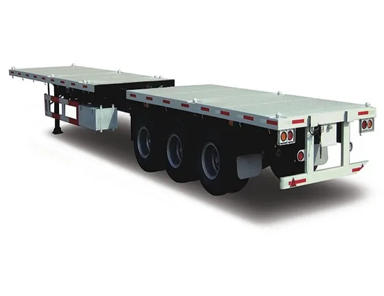 Top-down view of the trailer deck showing 12500mm length and container loading area