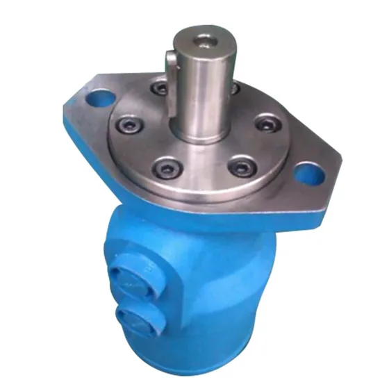 Side view of the hydraulic motor showing the shaft, mounting flange, and port configuration