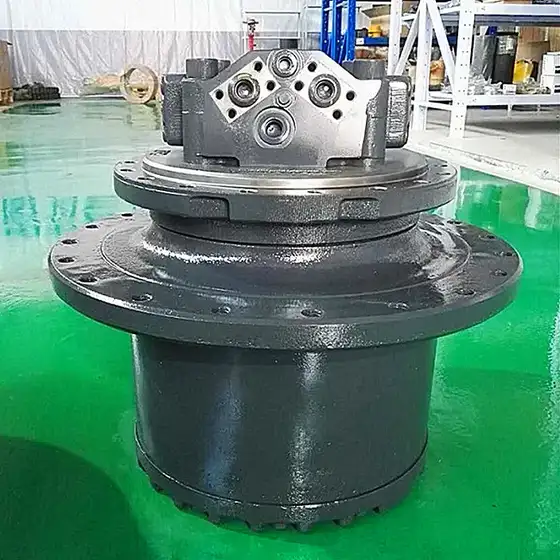 Side view of the gearbox with the hydraulic oil fill port and drain plug visible