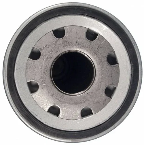 Front view of the oil filter showing the metal housing and label with 477556 number