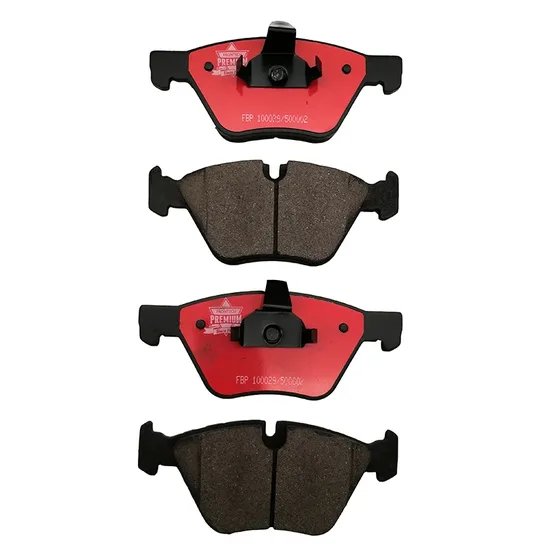Packaged brake pads in a white box with brand label