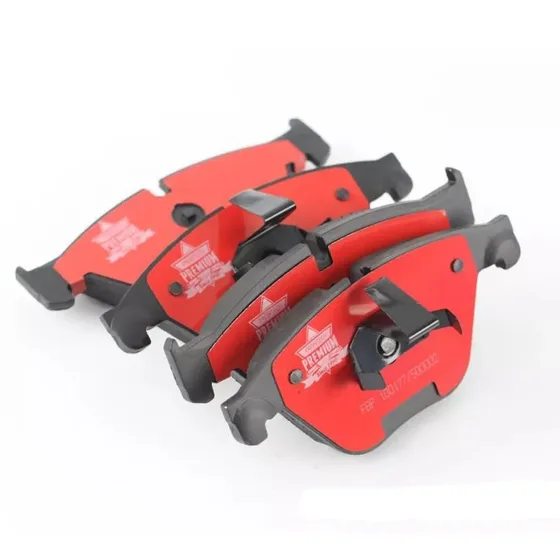 Side view of brake pad with integrated shim and sensor hole