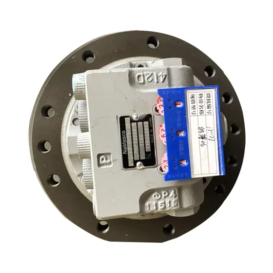 Rear view of the motor showing the mounting flange and brake actuator