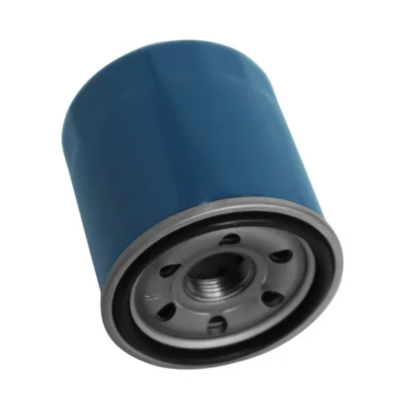 Blue high-performance oil filter 26300-2Y500 with iron housing, viewed from the front