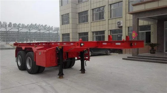 Top-down view of the trailer frame with container corner casting alignment