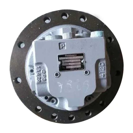 GM04VA final drive with built-in safety valve mounted on a workbench, front view showing valve and housing