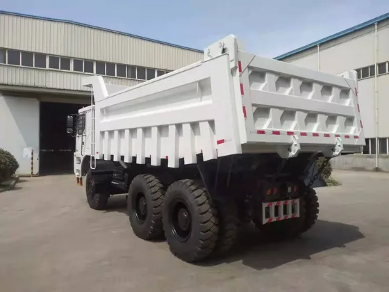Rear view of the truck with the tipping mechanism and rear axle