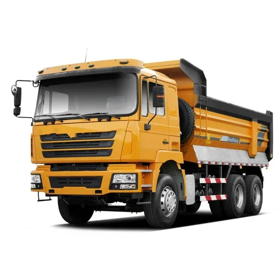 White SINOTRUK 6x4 dump truck parked on a yard, front three-quarter view with tipping mechanism visible