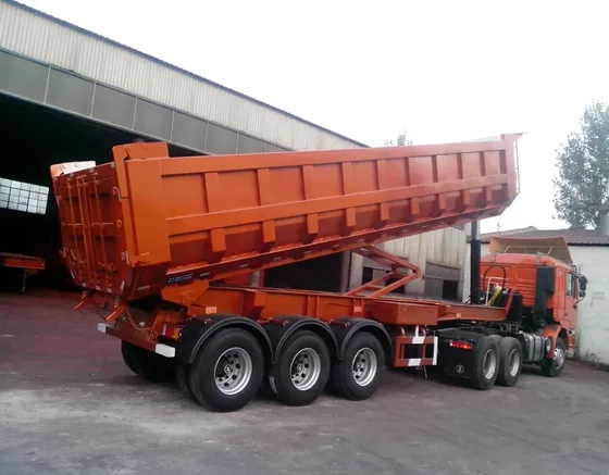 Rear view of the tipper trailer showing the U-shaped body