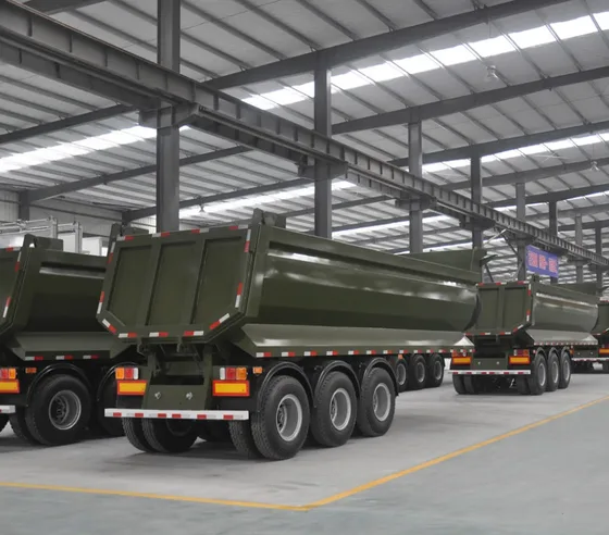Side view of the trailer showing the 8870mm length, 3280+1310+1310mm wheelbase, and 11.00R20 tyres