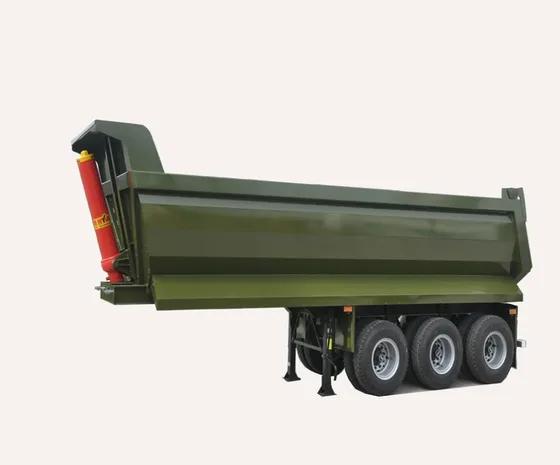 U-shape hydraulic rear tipper semi trailer in white paint, front three-quarter view showing the 3.5'' kingpin and front wheels