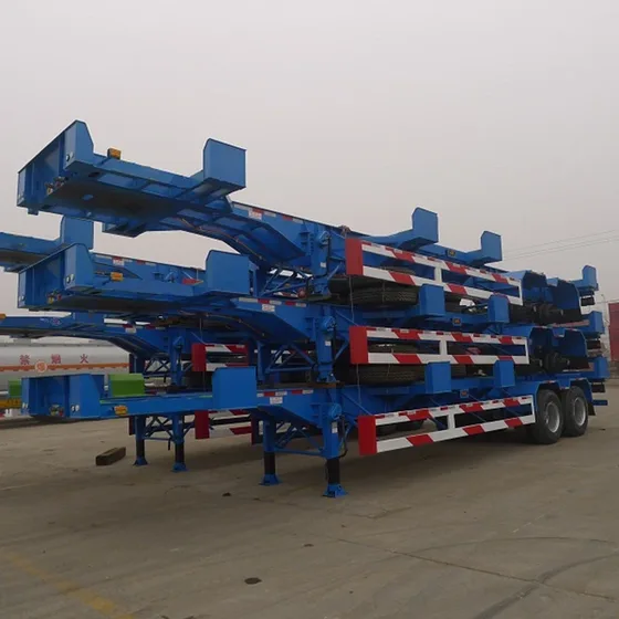 Side view of a 40ft skeleton semi trailer with two axles and 1200R20 tyres