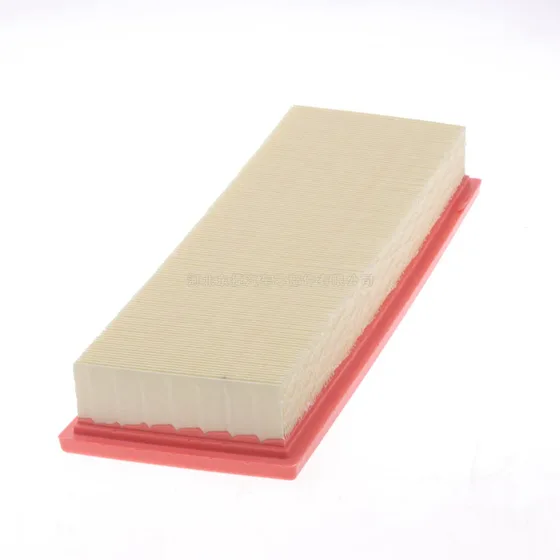 Side view of the air filter showing the plastic bag and box packaging