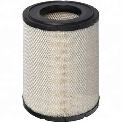 Close-up of the E787L heavy-duty air filter with dimensions labeled and cellulose media visible