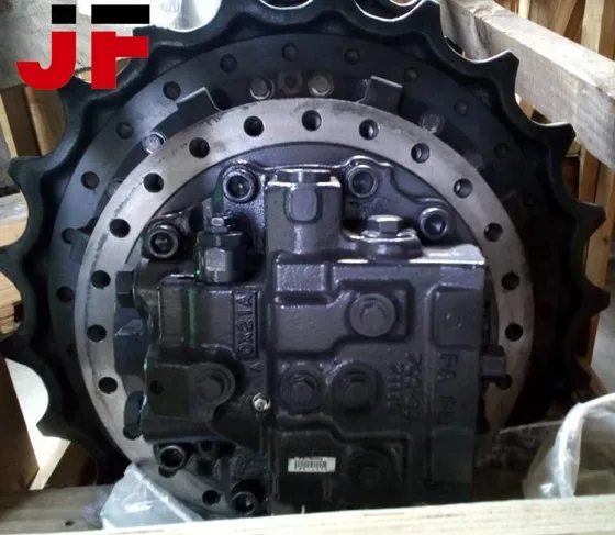 Side view of the final drive assembly showing the mounting flange and shaft output