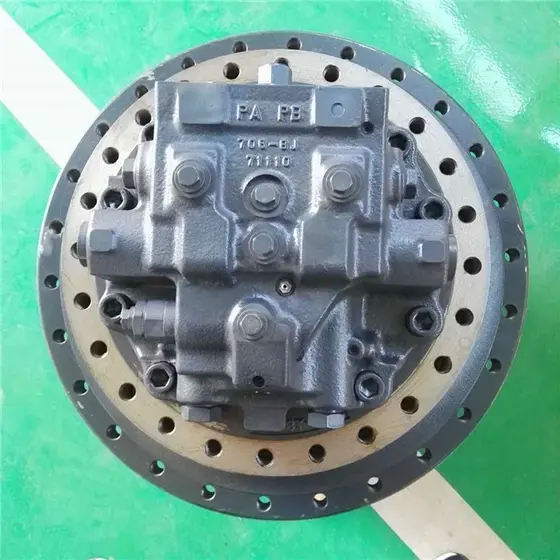 Close-up of the motor's output shaft and electrical connector interface