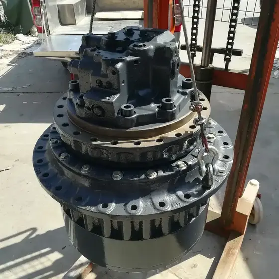 Unit mounted on a workbench with identification labels and part numbers clearly visible